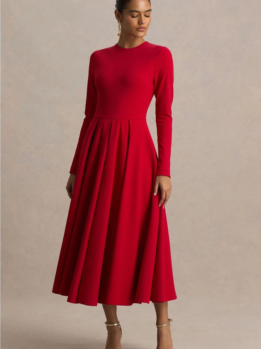 Club London Long Sleeve Red Midi Dress